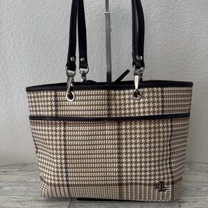 Ralph Lauren Houndstooth Tan and Cream Tote